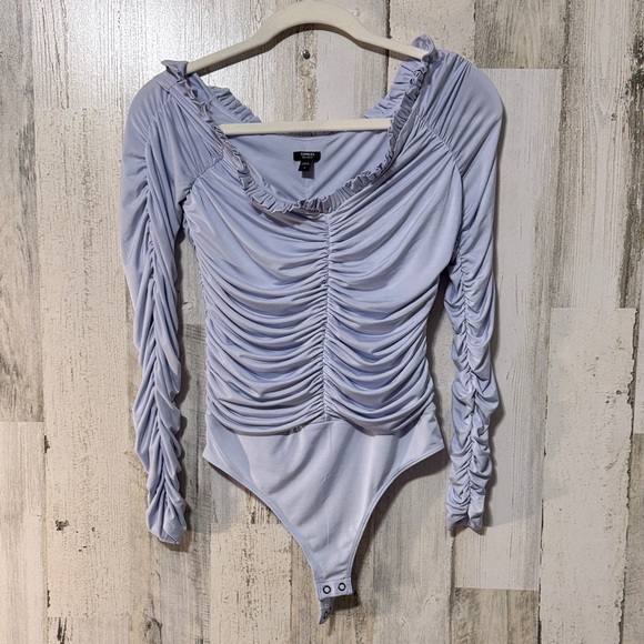 Express Lavender Ruched Bodysuit - Picture 1 of 8